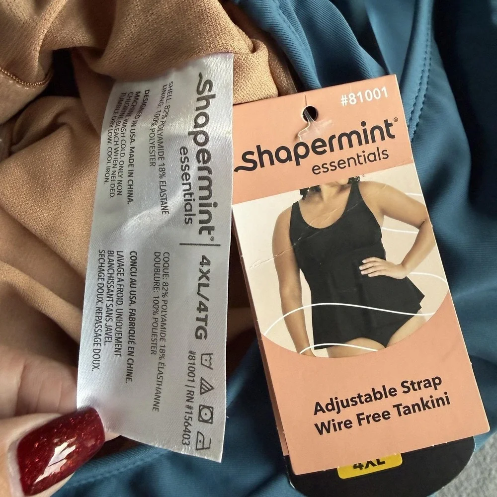 Shapermint Tankini Swim Top Womens 4XL Blue Adjustable Strap Wire Free Lined NWT